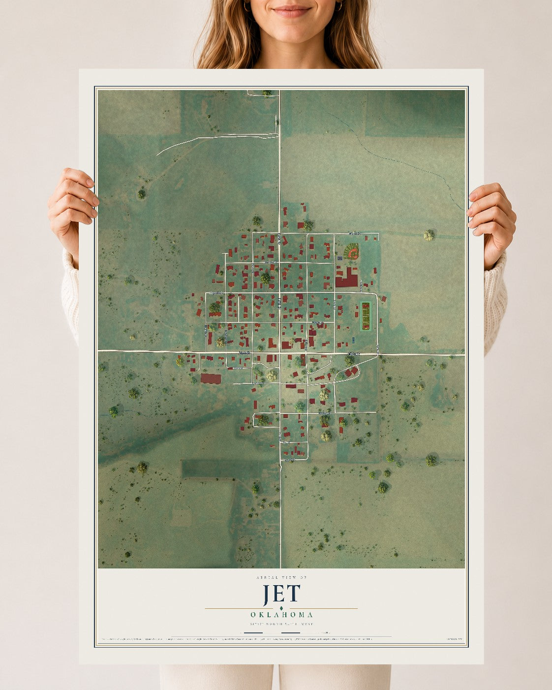 Map of Jet, Oklahoma, 24 x 36 inch unframed archival matte print