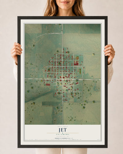 Map of Jet, Oklahoma, 24 x 36 inch print in a black wood frame