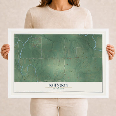 Map of Johnson, Oklahoma, 12 x 18 inch print in a white wood frame