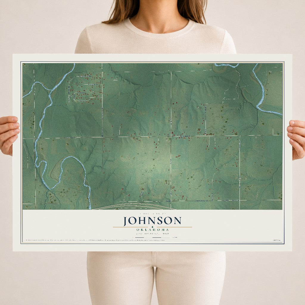 Map of Johnson, Oklahoma, 18 x 24 inch unframed archival matte print