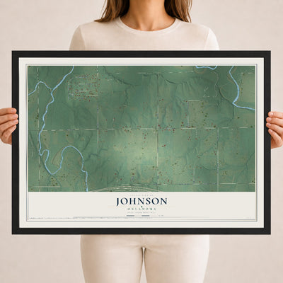 Map of Johnson, Oklahoma, 18 x 24 inch print in a black wood frame