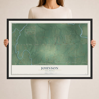 Map of Johnson, Oklahoma, 24 x 36 inch print in a black wood frame