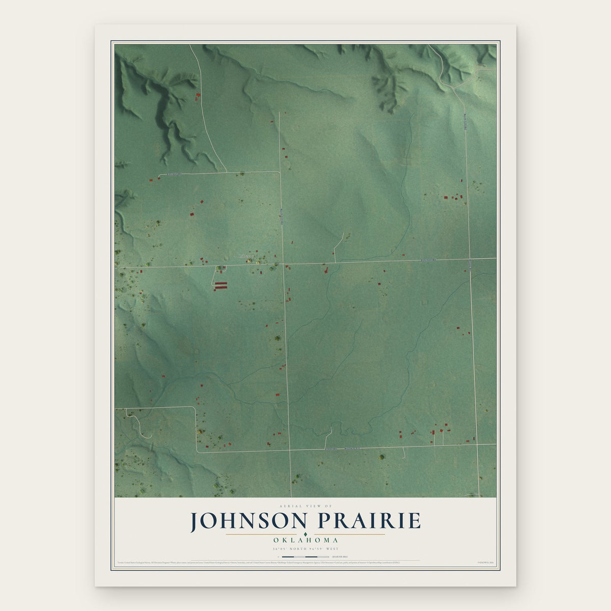 Johnson Prairie, Oklahoma map print, the full design