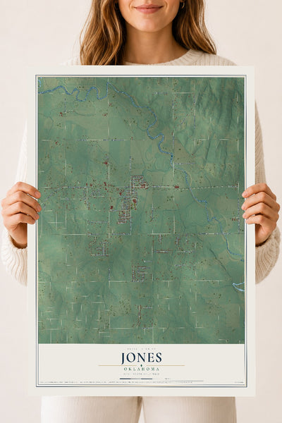 Map of Jones, Oklahoma, 18 x 24 inch unframed archival matte print