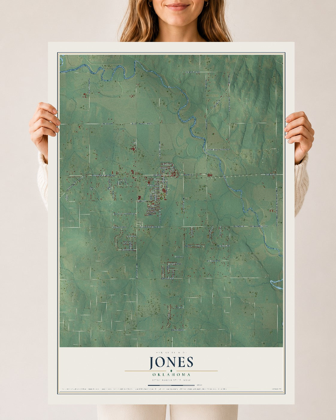 Map of Jones, Oklahoma, 24 x 36 inch unframed archival matte print