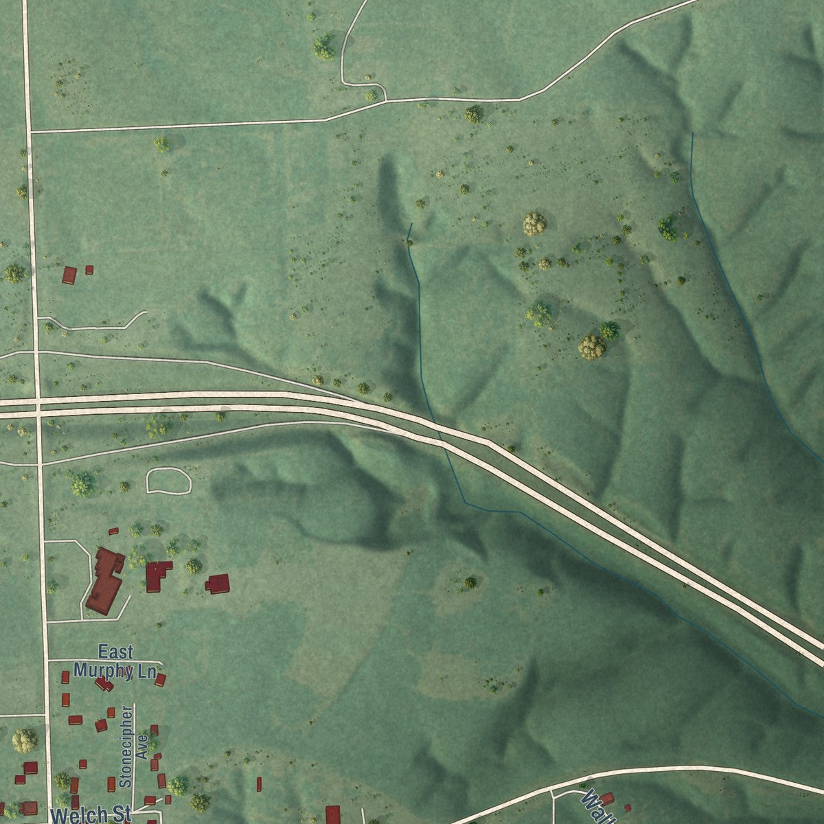 Second close-up of the map of Kansas, Oklahoma print showing more streets and buildings