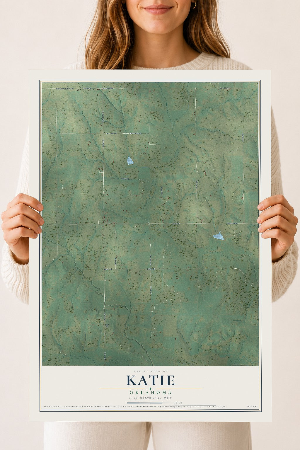 Map of Katie, Oklahoma, 18 x 24 inch unframed archival matte print