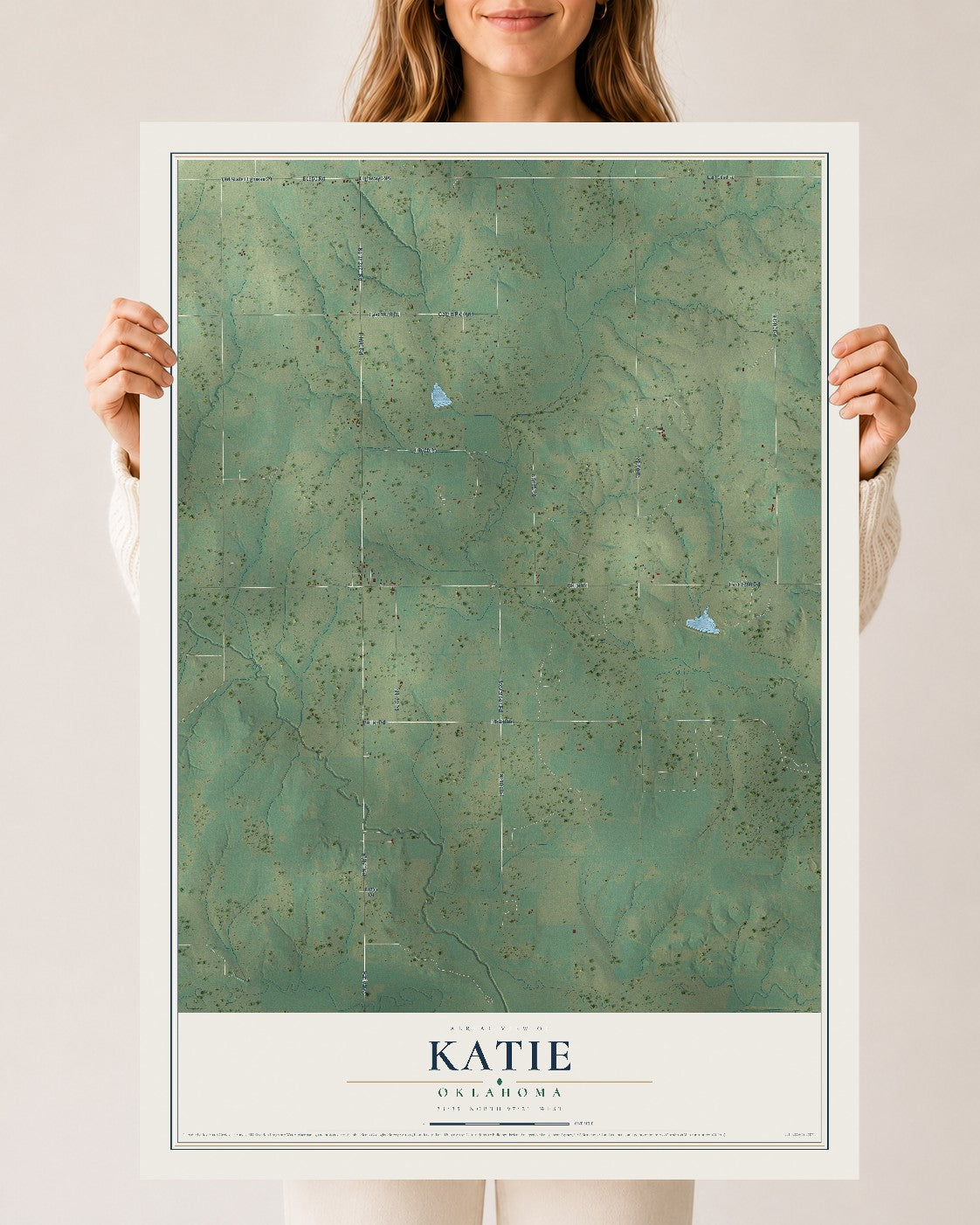 Map of Katie, Oklahoma, 24 x 36 inch unframed archival matte print