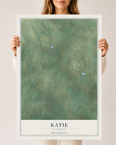 Map of Katie, Oklahoma, 24 x 36 inch unframed archival matte print