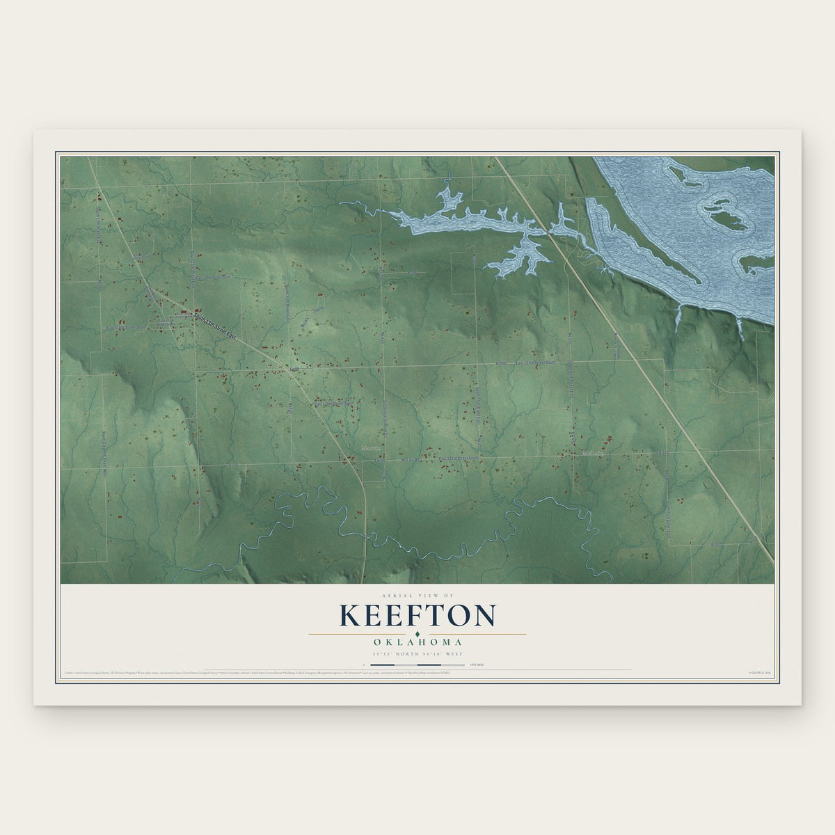 Keefton, Oklahoma map print, the full design