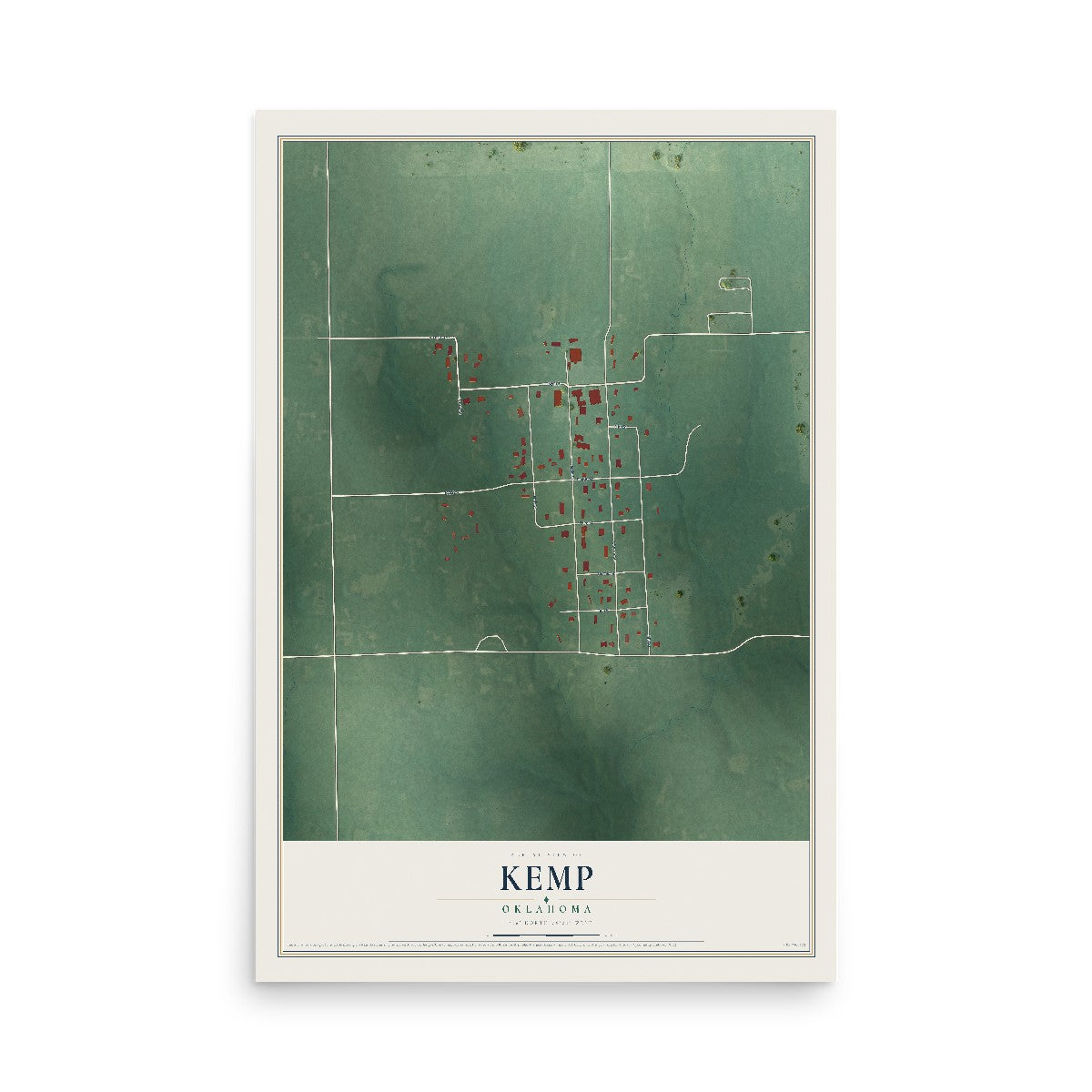 Map of Kemp, Oklahoma, 12 x 18 inch unframed archival matte print