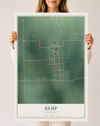 Map of Kemp, Oklahoma, 24 x 36 inch unframed archival matte print