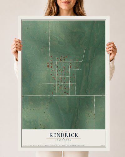Map of Kendrick, Oklahoma, 24 x 36 inch unframed archival matte print