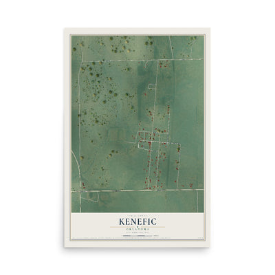 Map of Kenefic, Oklahoma, 12 x 18 inch unframed archival matte print