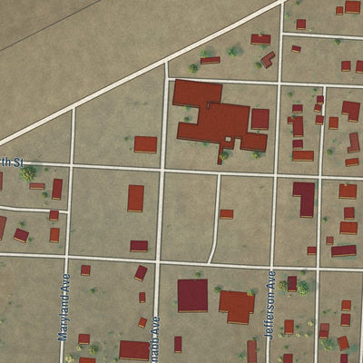 Second close-up of the map of Keyes, Oklahoma print showing more streets and buildings