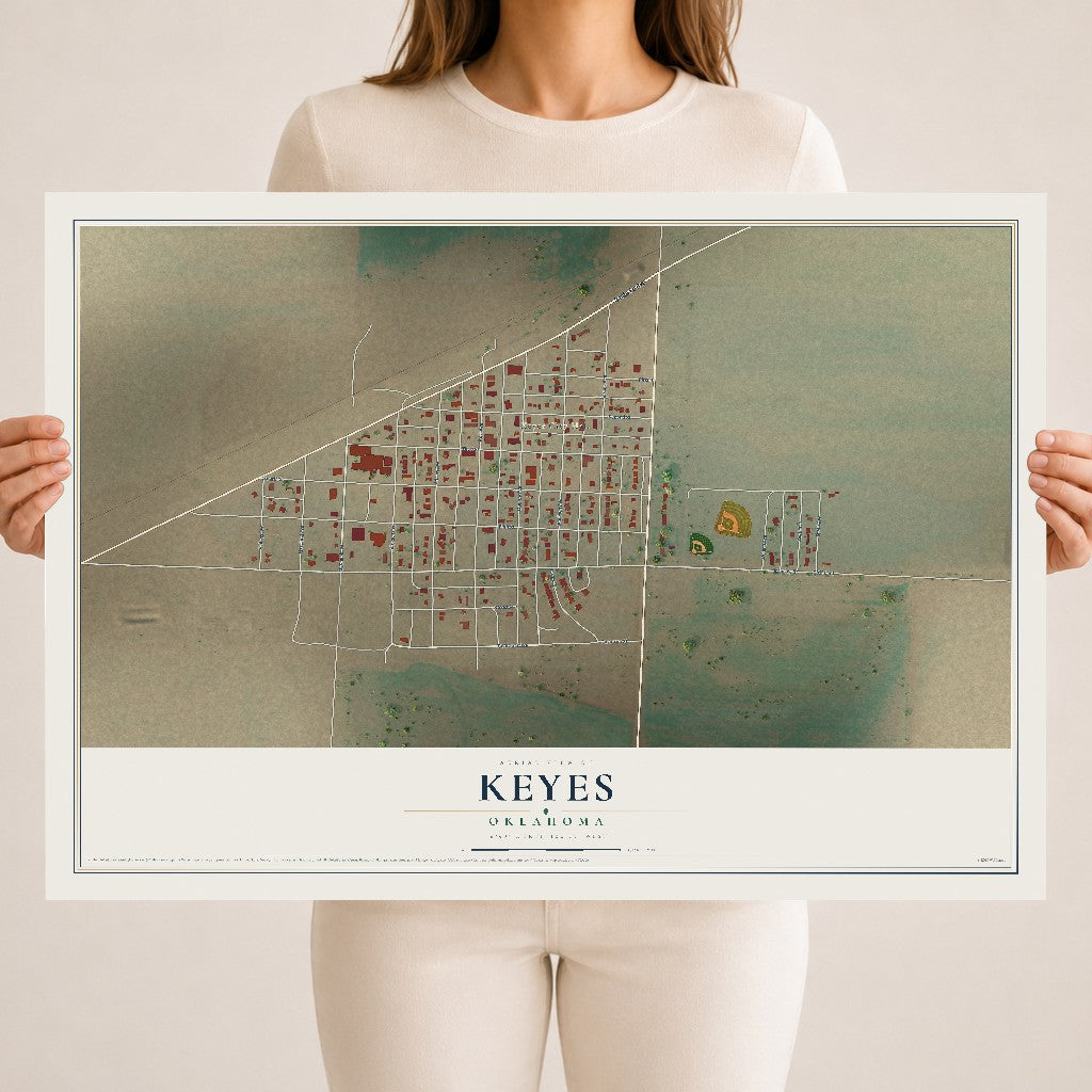 Map of Keyes, Oklahoma, 18 x 24 inch unframed archival matte print
