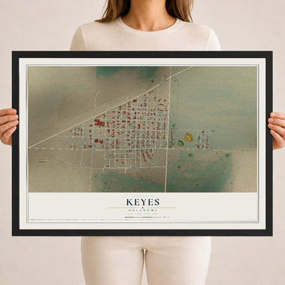 Map of Keyes, Oklahoma, 18 x 24 inch print in a black wood frame