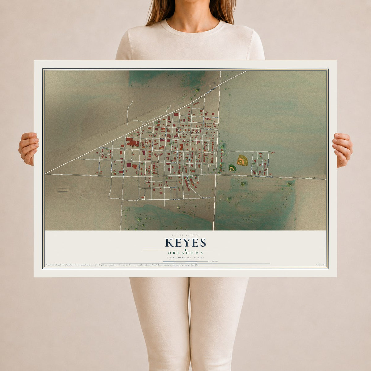 Map of Keyes, Oklahoma, 24 x 36 inch unframed archival matte print