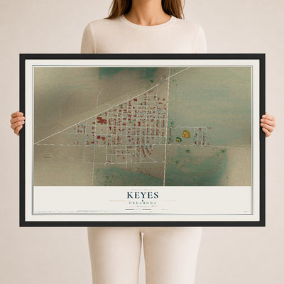 Map of Keyes, Oklahoma, 24 x 36 inch print in a black wood frame