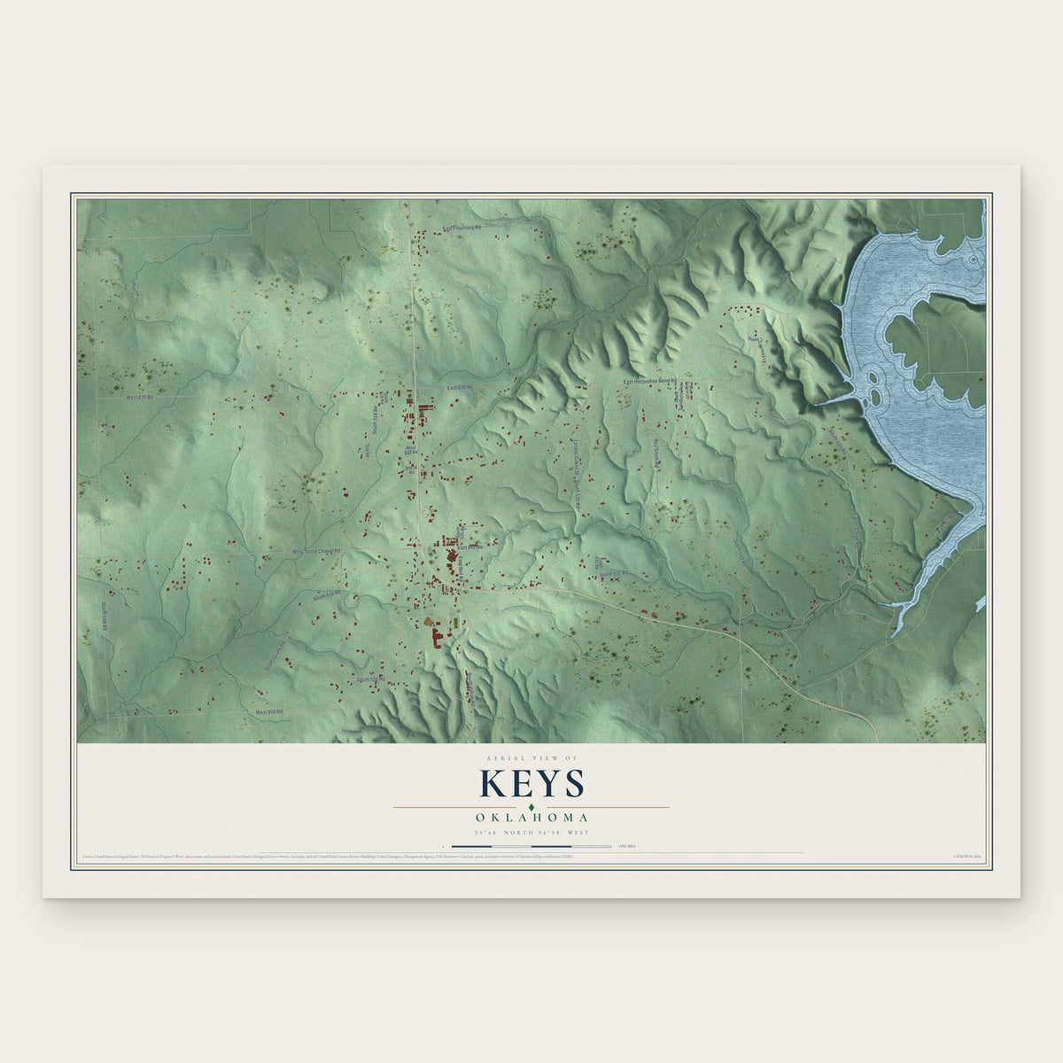 Keys, Oklahoma map print, the full design