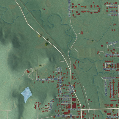 Close-up of the map of Kiefer, Oklahoma print showing street and building detail