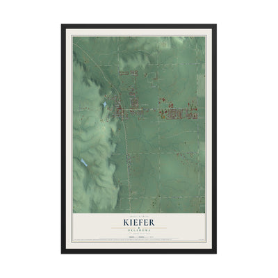 Map of Kiefer, Oklahoma, 12 x 18 inch print in a black wood frame