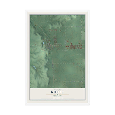 Map of Kiefer, Oklahoma, 12 x 18 inch print in a white wood frame