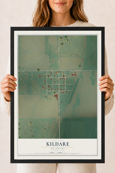 Map of Kildare, Oklahoma, 18 x 24 inch print in a black wood frame