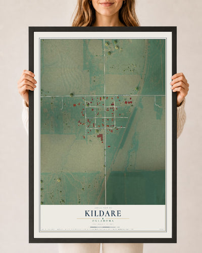 Map of Kildare, Oklahoma, 24 x 36 inch print in a black wood frame