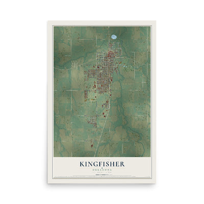 Map of Kingfisher, Oklahoma, 12 x 18 inch unframed archival matte print