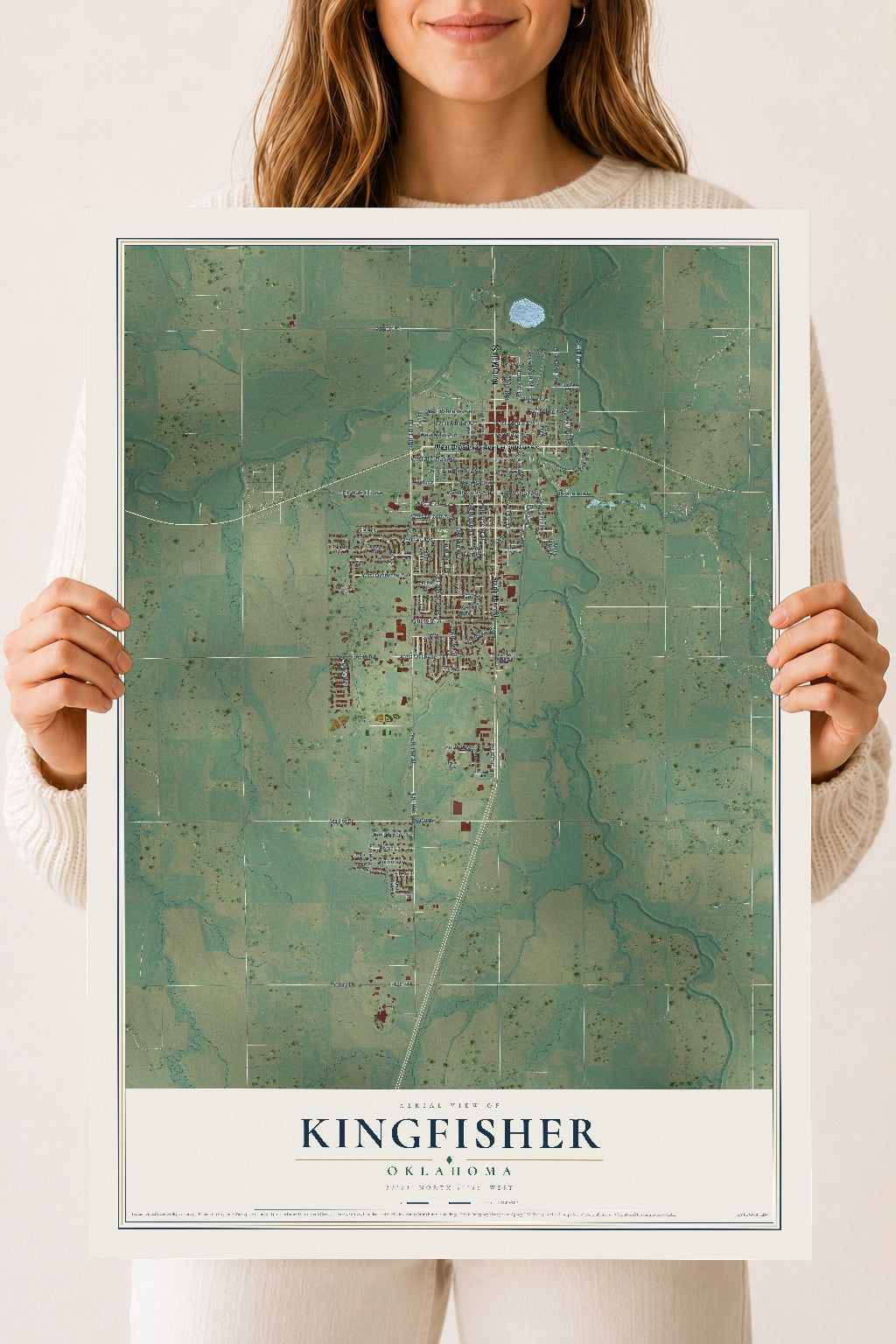Map of Kingfisher, Oklahoma, 18 x 24 inch unframed archival matte print