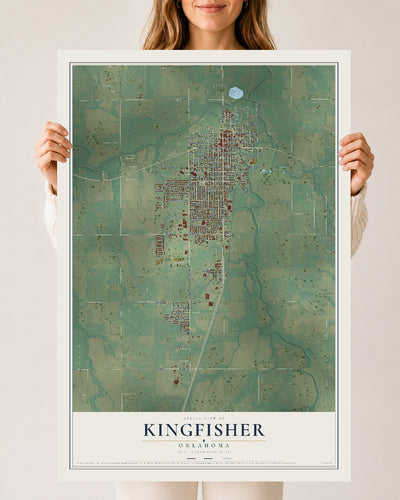 Map of Kingfisher, Oklahoma, 24 x 36 inch unframed archival matte print