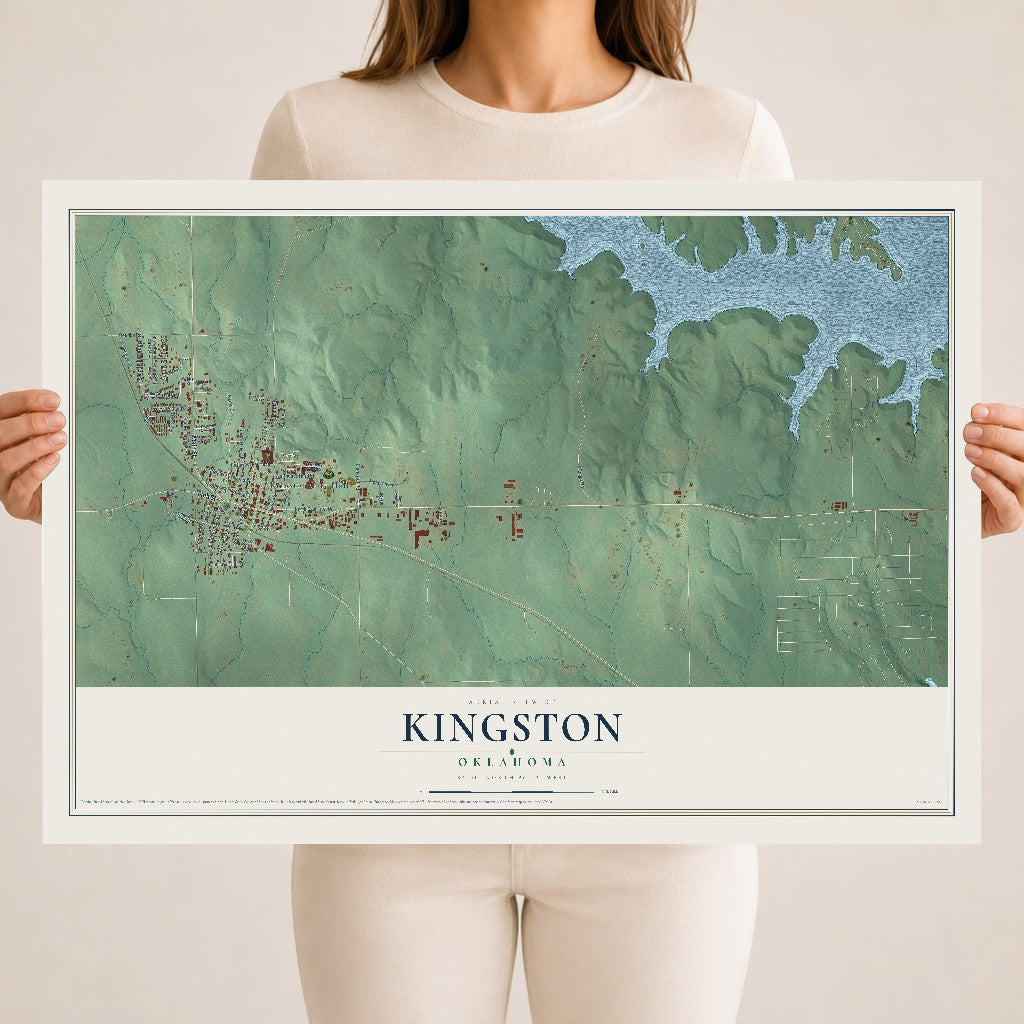 Map of Kingston, Oklahoma, 18 x 24 inch unframed archival matte print