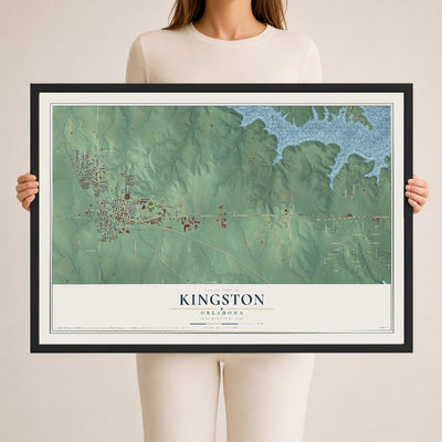 Map of Kingston, Oklahoma, 24 x 36 inch print in a black wood frame