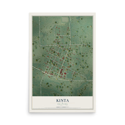 Map of Kinta, Oklahoma, 12 x 18 inch unframed archival matte print