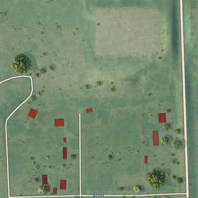 Second close-up of the map of Kinta, Oklahoma print showing more streets and buildings