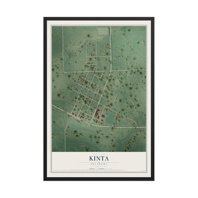 Map of Kinta, Oklahoma, 12 x 18 inch print in a black wood frame