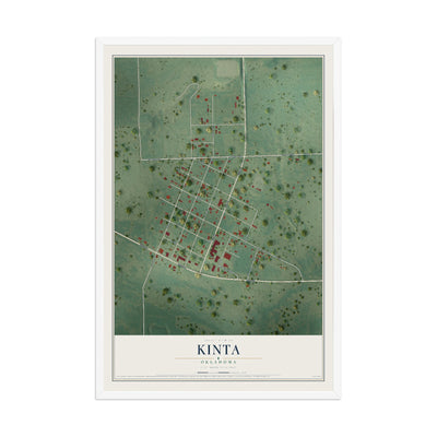 Map of Kinta, Oklahoma, 12 x 18 inch print in a white wood frame