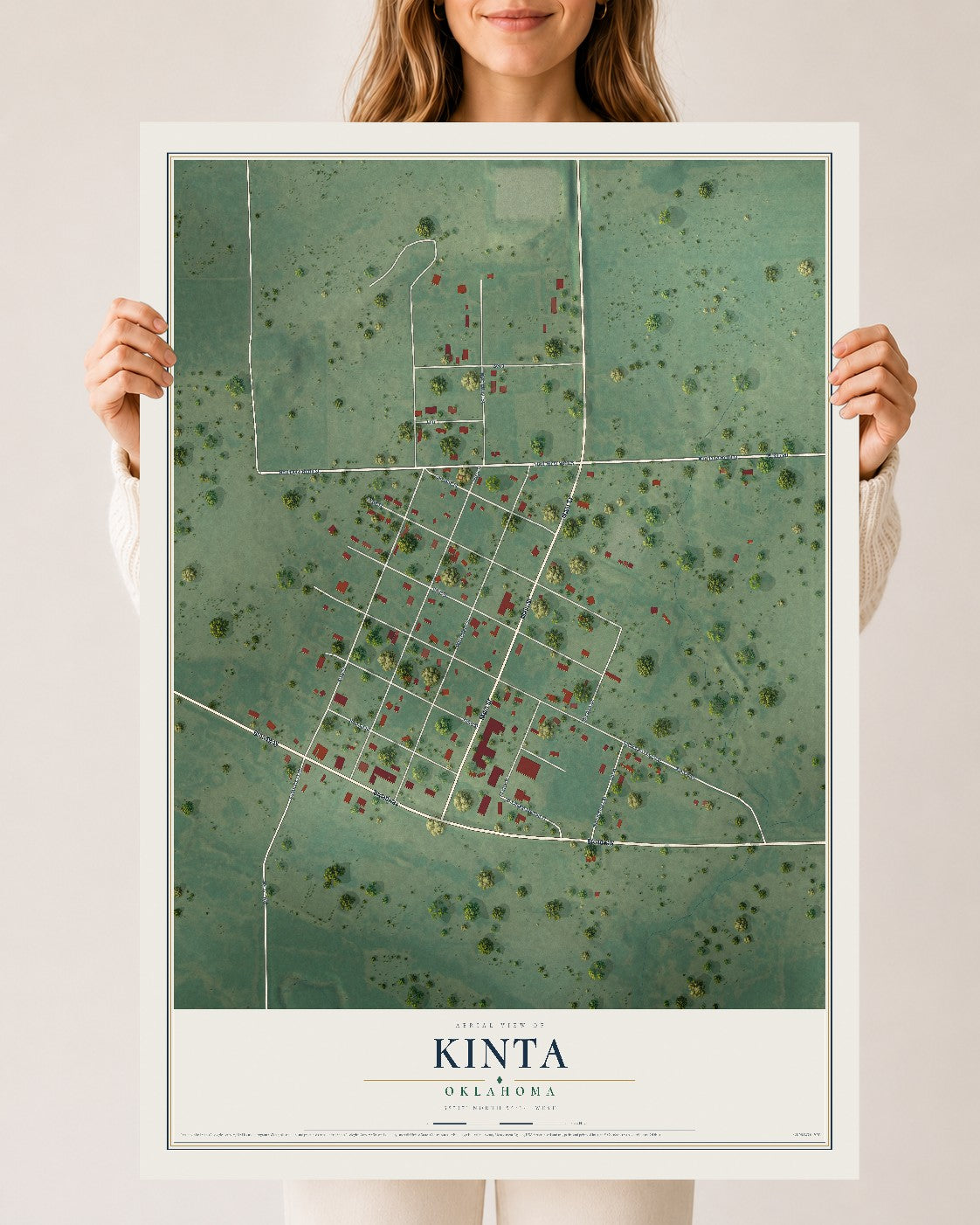 Map of Kinta, Oklahoma, 24 x 36 inch unframed archival matte print