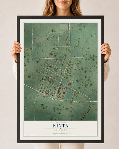 Map of Kinta, Oklahoma, 24 x 36 inch print in a black wood frame