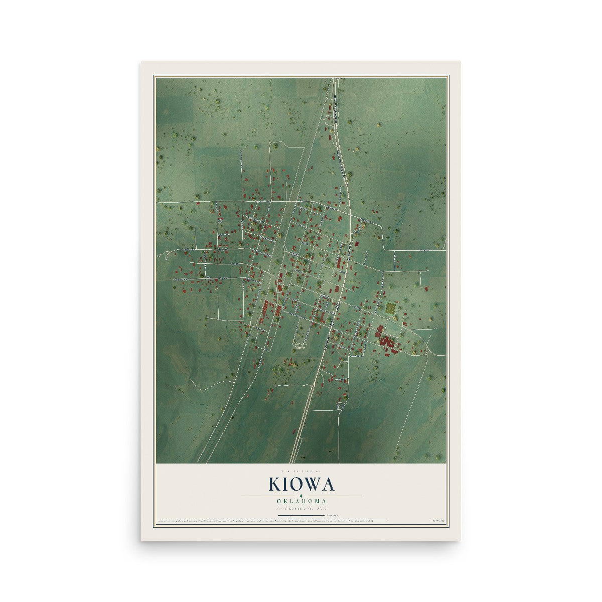 Map of Kiowa, Oklahoma, 12 x 18 inch unframed archival matte print
