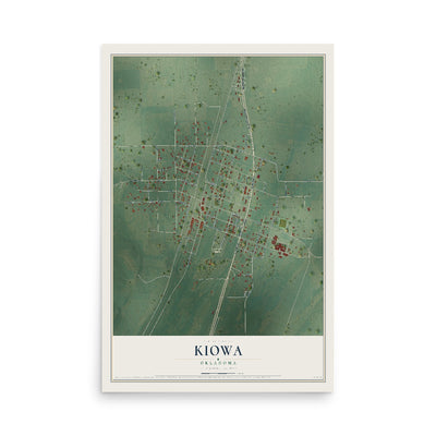 Map of Kiowa, Oklahoma, 12 x 18 inch unframed archival matte print