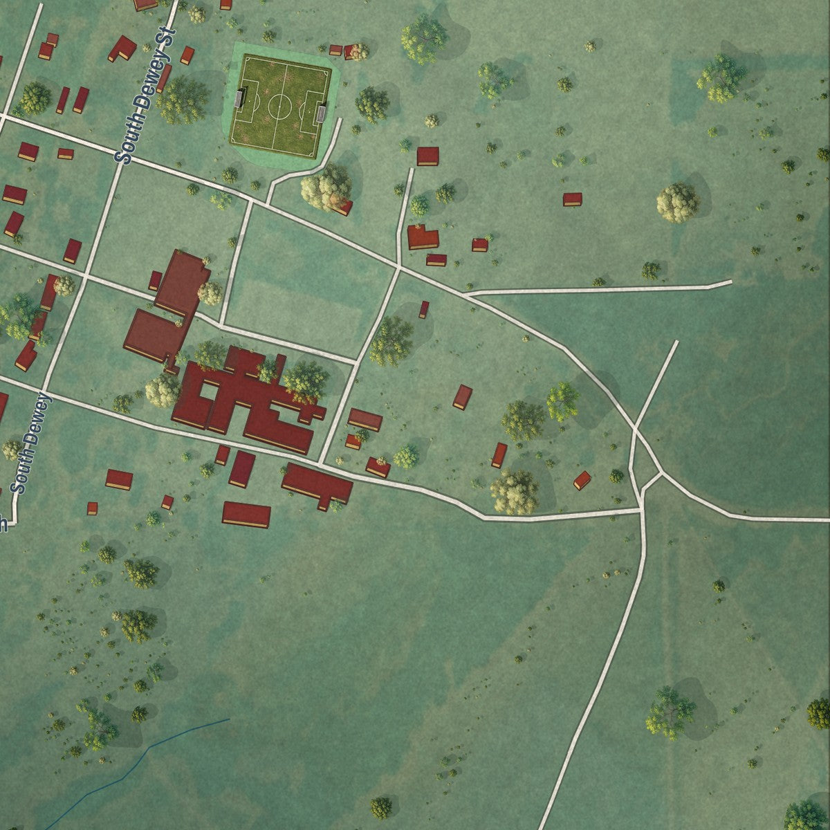 Second close-up of the map of Kiowa, Oklahoma print showing more streets and buildings