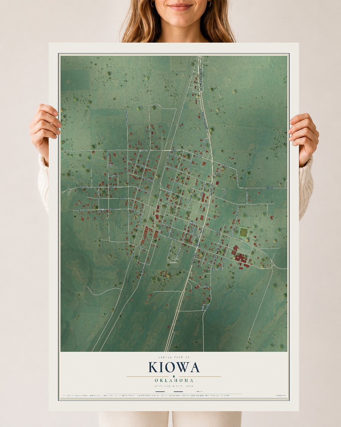 Map of Kiowa, Oklahoma, 24 x 36 inch unframed archival matte print