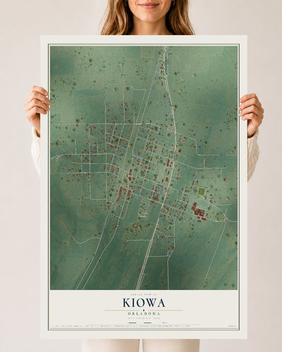 Map of Kiowa, Oklahoma, 24 x 36 inch unframed archival matte print