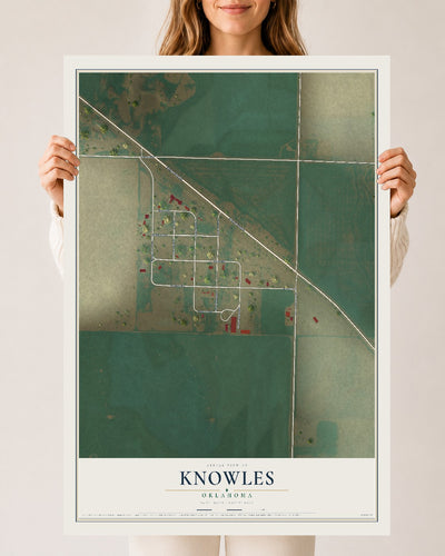 Map of Knowles, Oklahoma, 24 x 36 inch unframed archival matte print