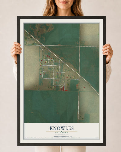 Map of Knowles, Oklahoma, 24 x 36 inch print in a black wood frame