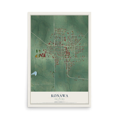 Map of Konawa, Oklahoma, 12 x 18 inch unframed archival matte print