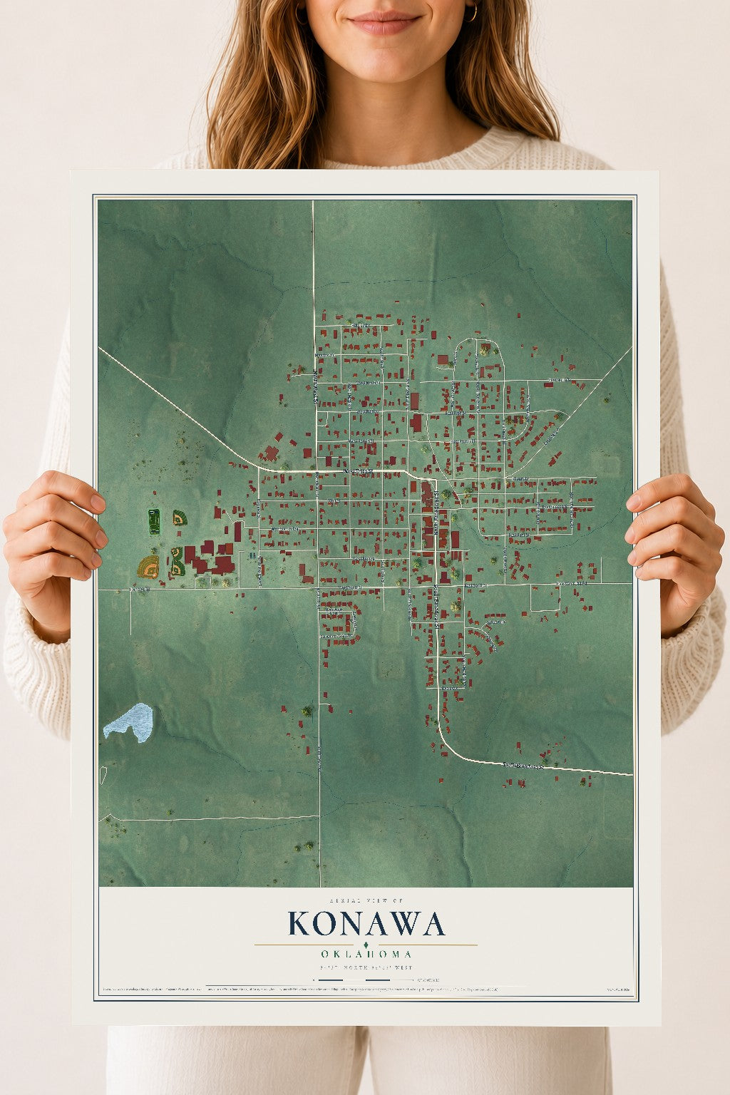 Map of Konawa, Oklahoma, 18 x 24 inch unframed archival matte print