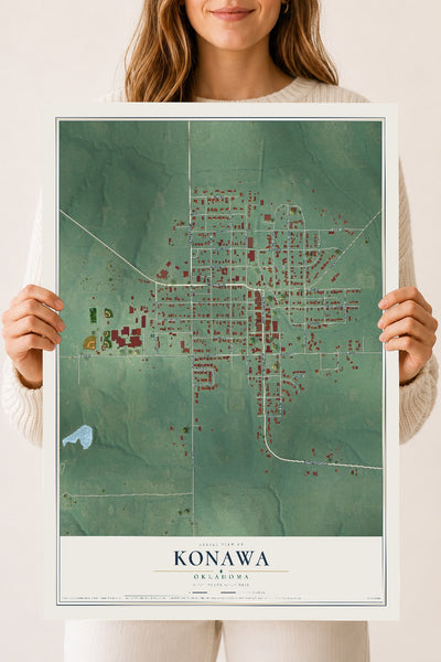Map of Konawa, Oklahoma, 18 x 24 inch unframed archival matte print